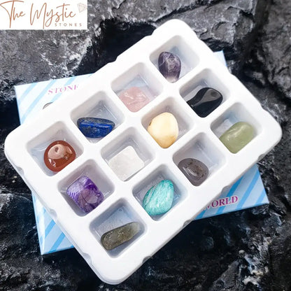 12-Piece Tumbled Crystal Agate Gemstone Set With Display Box