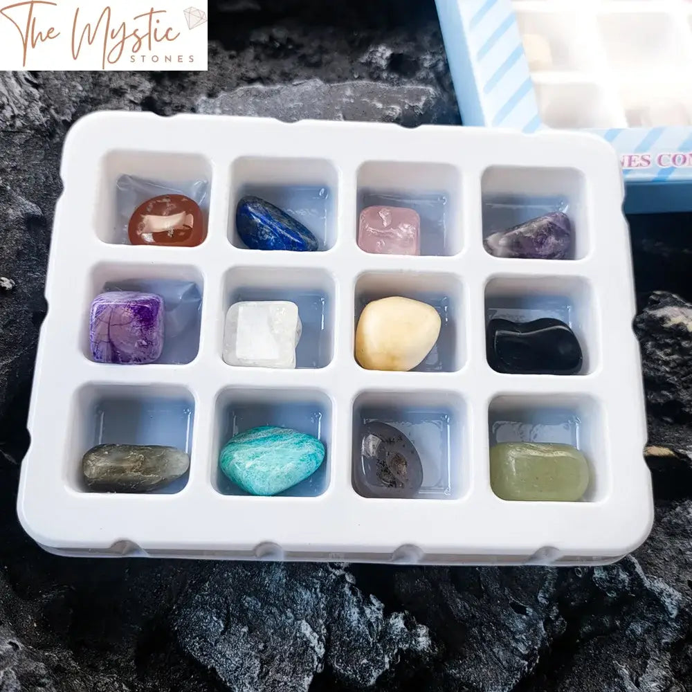 12-Piece Tumbled Crystal Agate Gemstone Set With Display Box