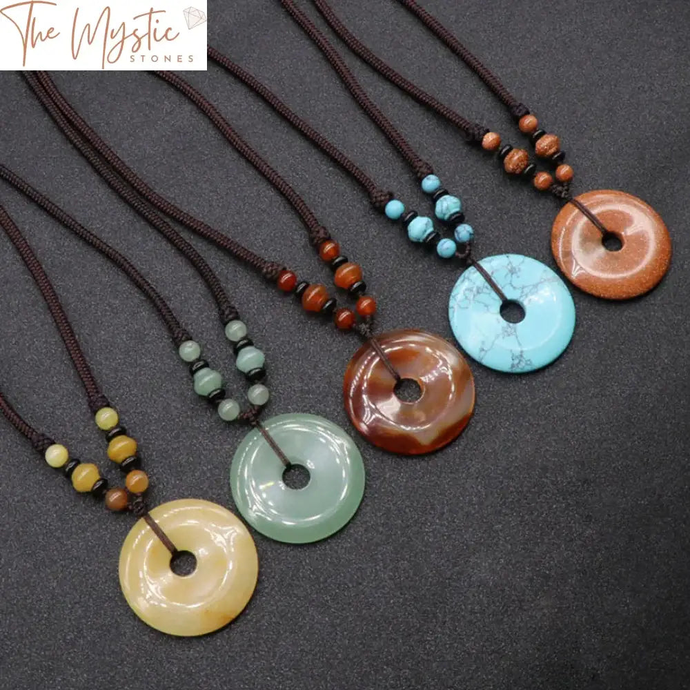 39Mm Circle Donut Gemstone Pendant Necklace