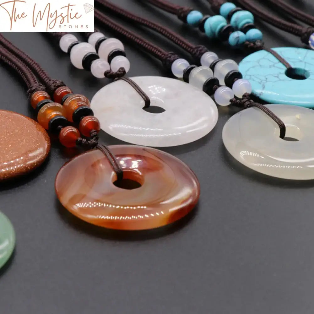 39Mm Circle Donut Gemstone Pendant Necklace