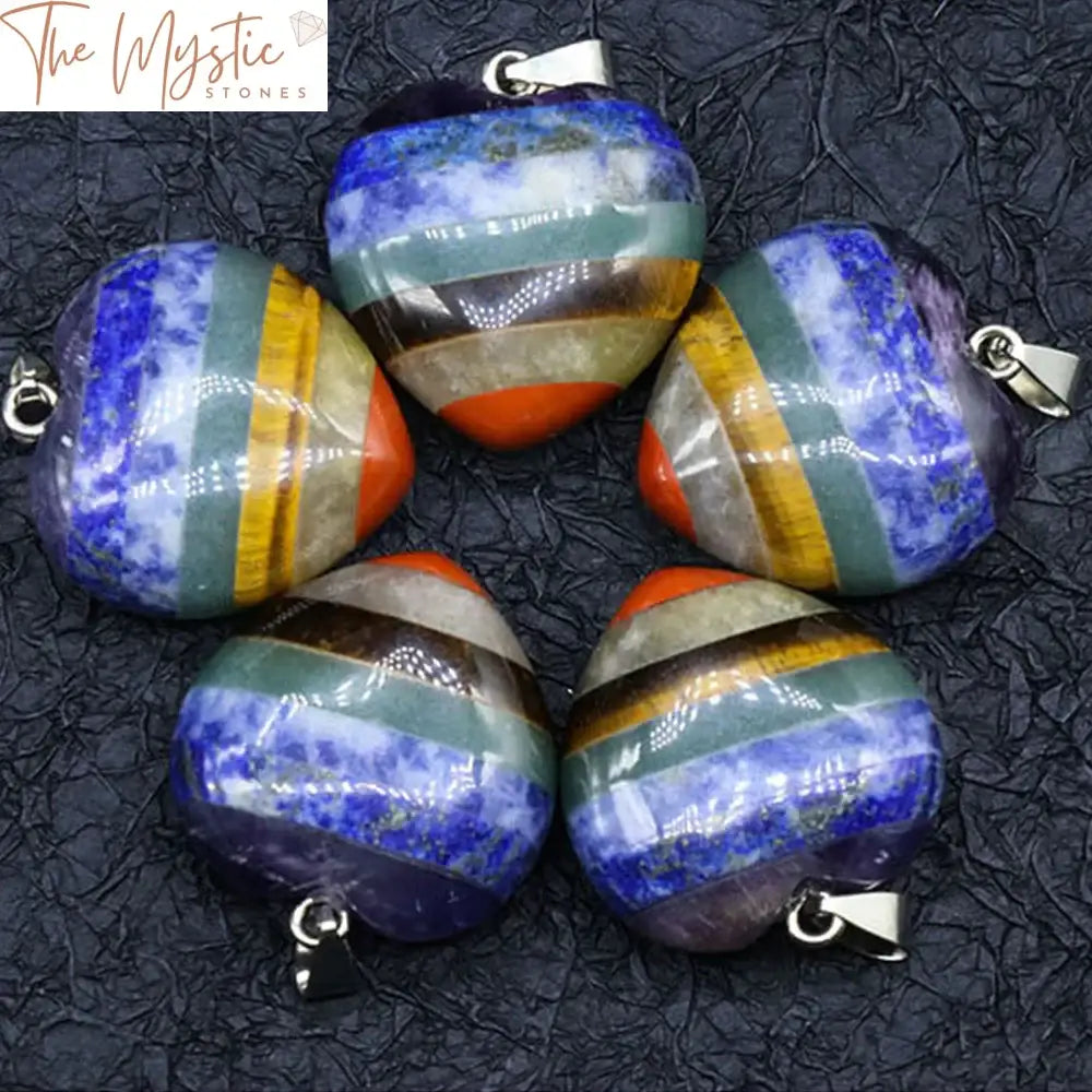 7 Chakra Agate Crystal Heart Pendant