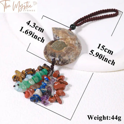 7 Chakra Ammonite Conch Pendant With Natural Stone Chip Beads