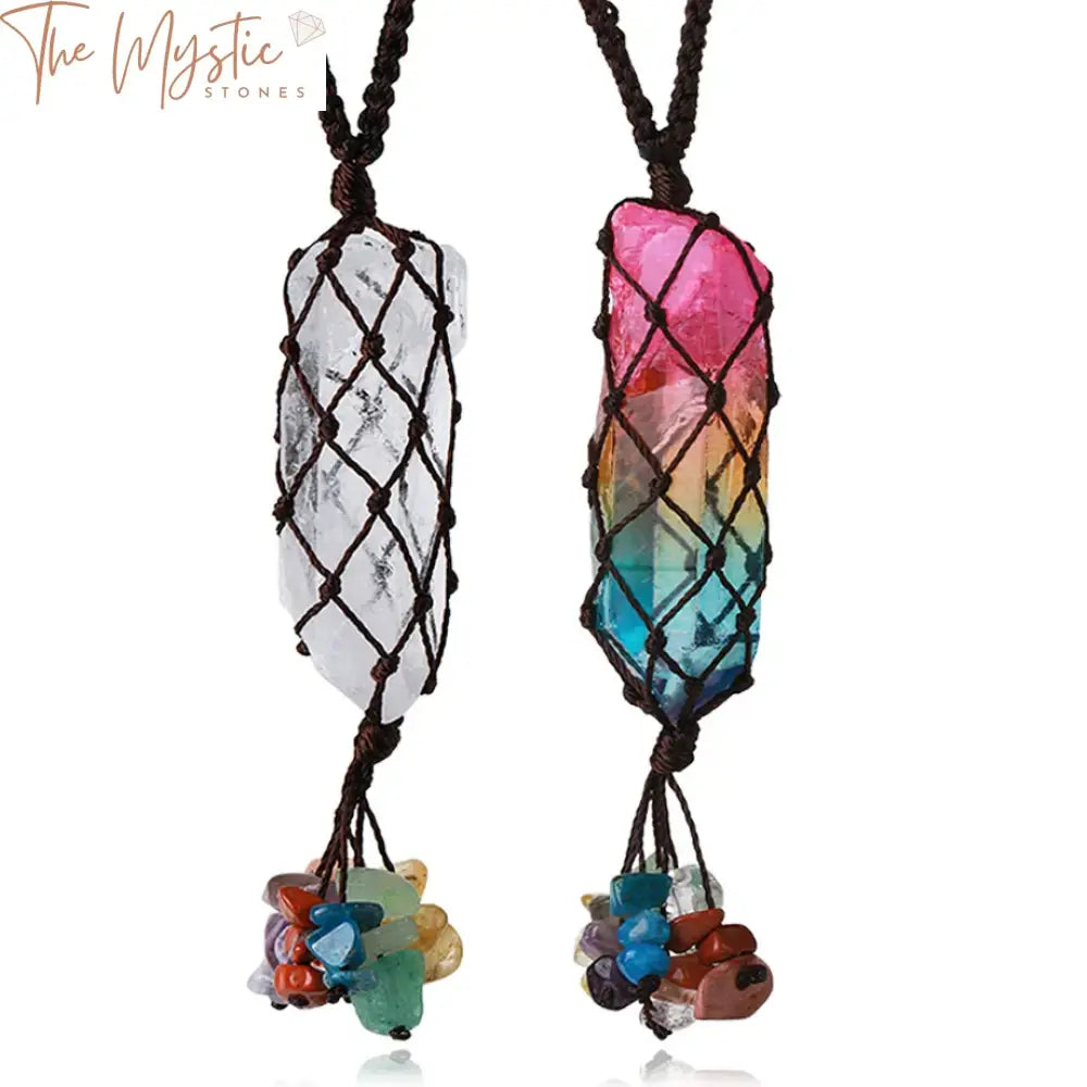 A vibrant 7 Chakra tassel features an array of natural stone pendants, each representing a different chakra.