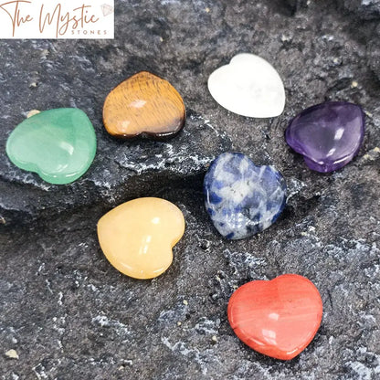 7 Chakra Heart-Shaped Healing Stone Set With Amethyst And Carry Bag