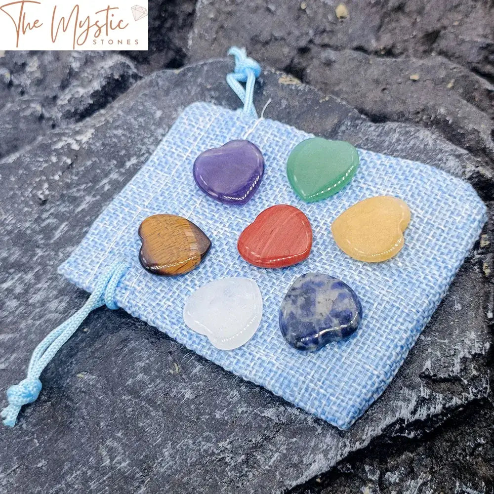 7 Chakra Heart-Shaped Healing Stone Set With Amethyst And Carry Bag