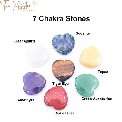 7 Chakra Heart-Shaped Healing Stone Set With Amethyst And Carry Bag