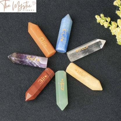 7 Chakra Hexagon Pillar Stone Set With Pyramid And Box