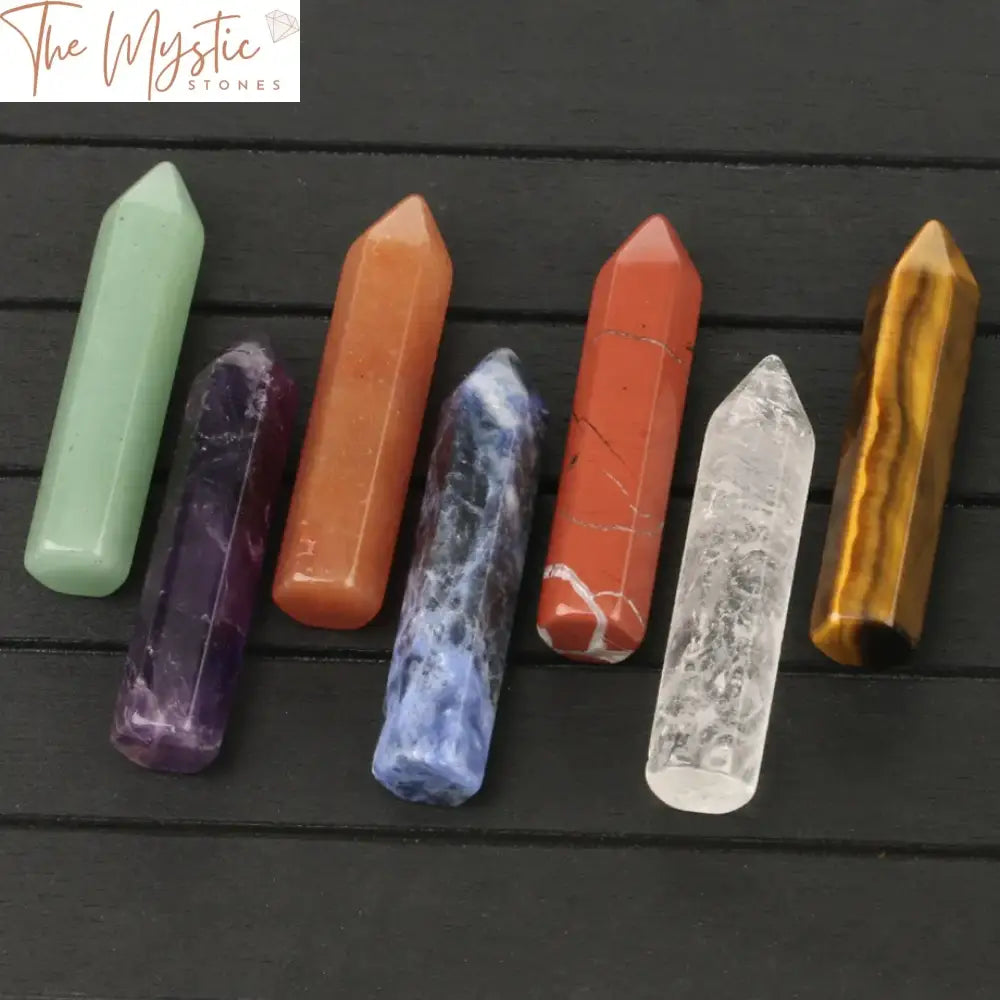 7 Chakra Hexagonal Stone Set With Healing Pyramid And Box