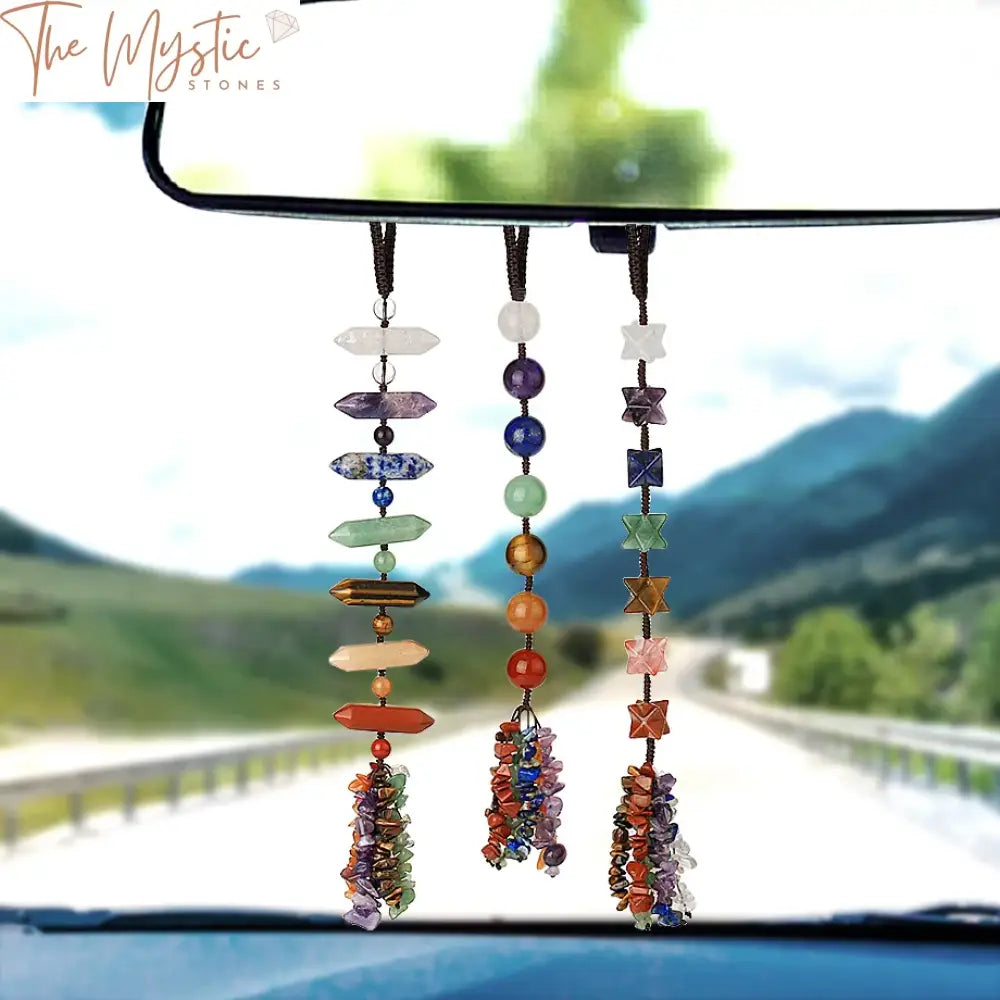 7 Chakra Merkaba Hexagon Prism Stone Car Hanging