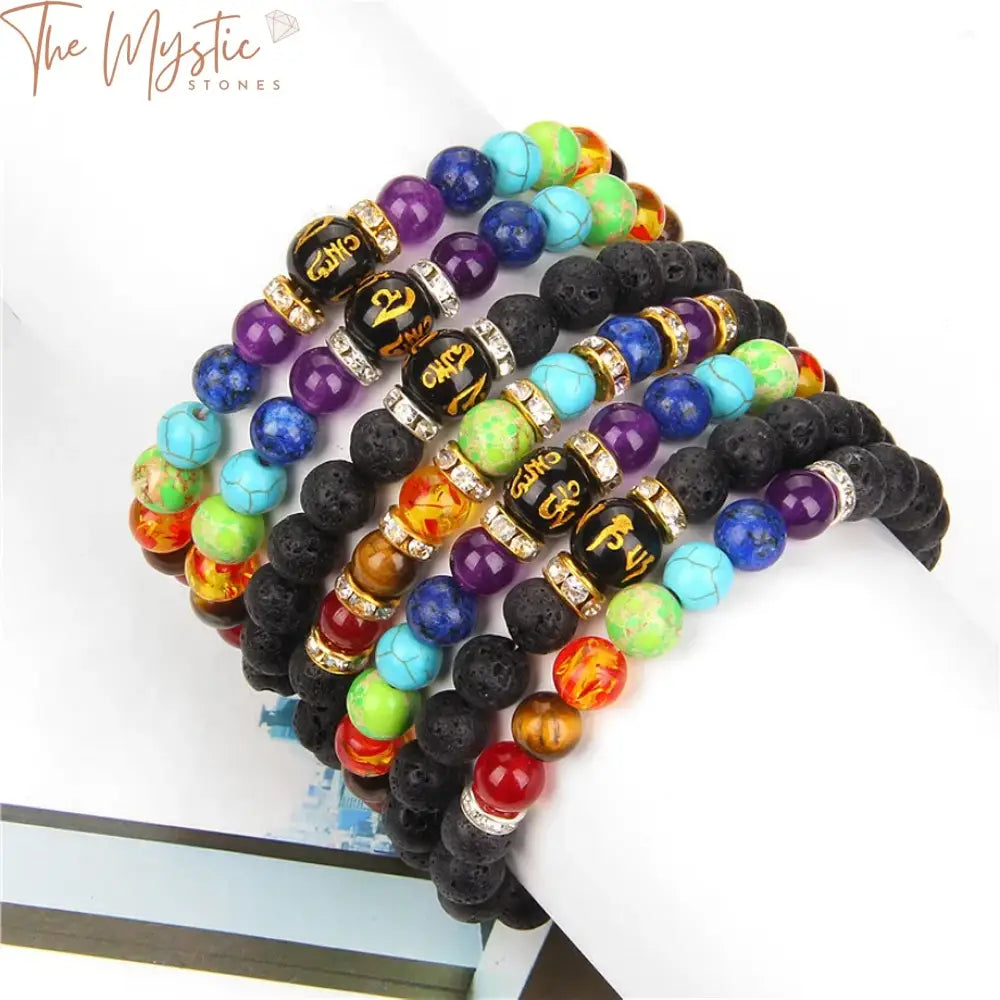 7 Chakra Natural Crystal & Lava Stone Bracelet