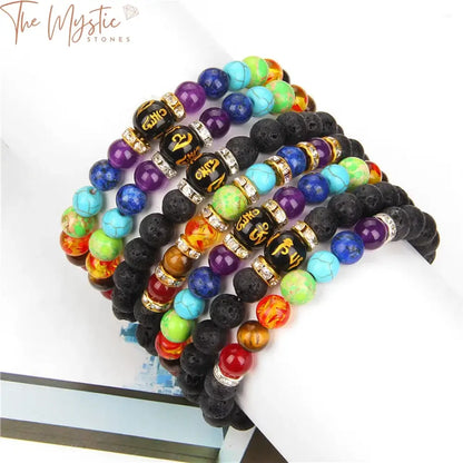 7 Chakra Natural Crystal & Lava Stone Bracelet