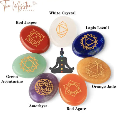 7 Chakra Natural Gemstone Set - Engraved Crystal Quartz Symbols