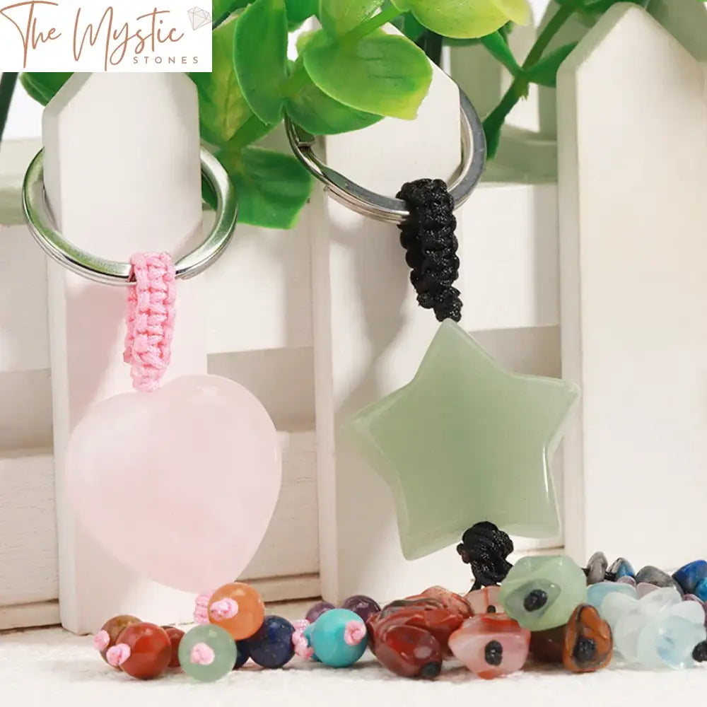 7 Chakra Natural Stone Heart & Star Key Ring