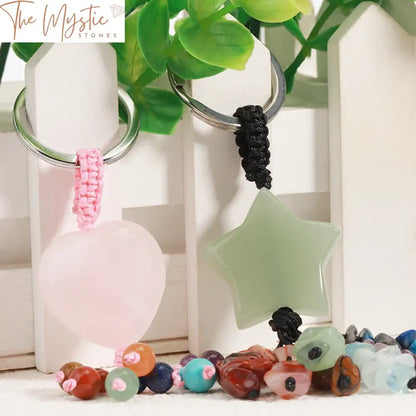 7 Chakra Natural Stone Heart & Star Key Ring