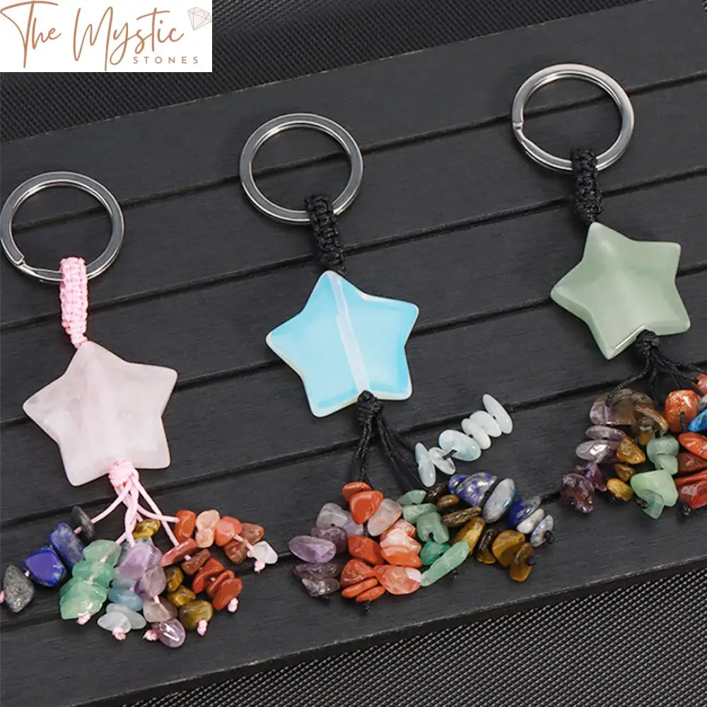 7 Chakra Natural Stone Heart & Star Key Ring