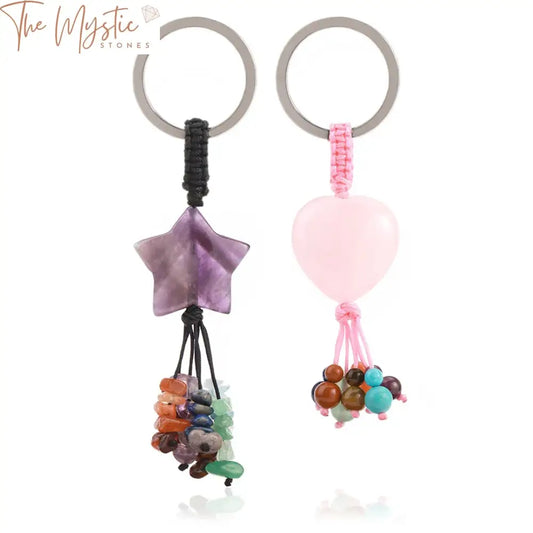 7 Chakra Natural Stone Heart & Star Key Ring