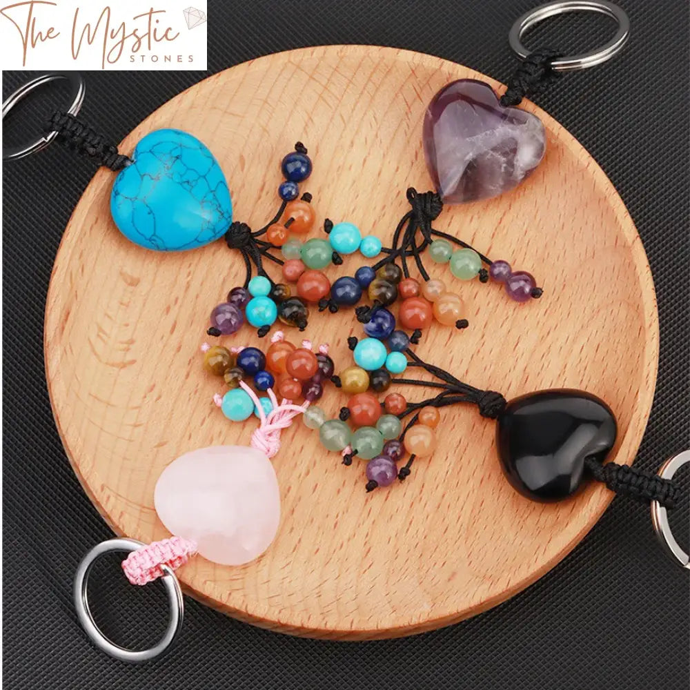 7 Chakra Natural Stone Heart & Star Key Ring