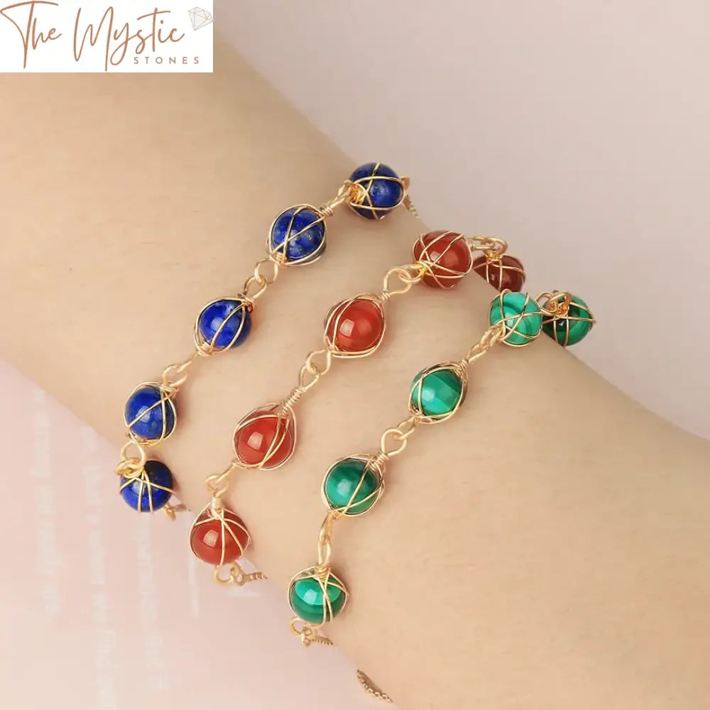 7 Chakra Natural Stone Kids Bracelet With Gold Adjustable Chain