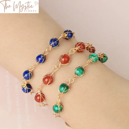 7 Chakra Natural Stone Kids Bracelet With Gold Adjustable Chain