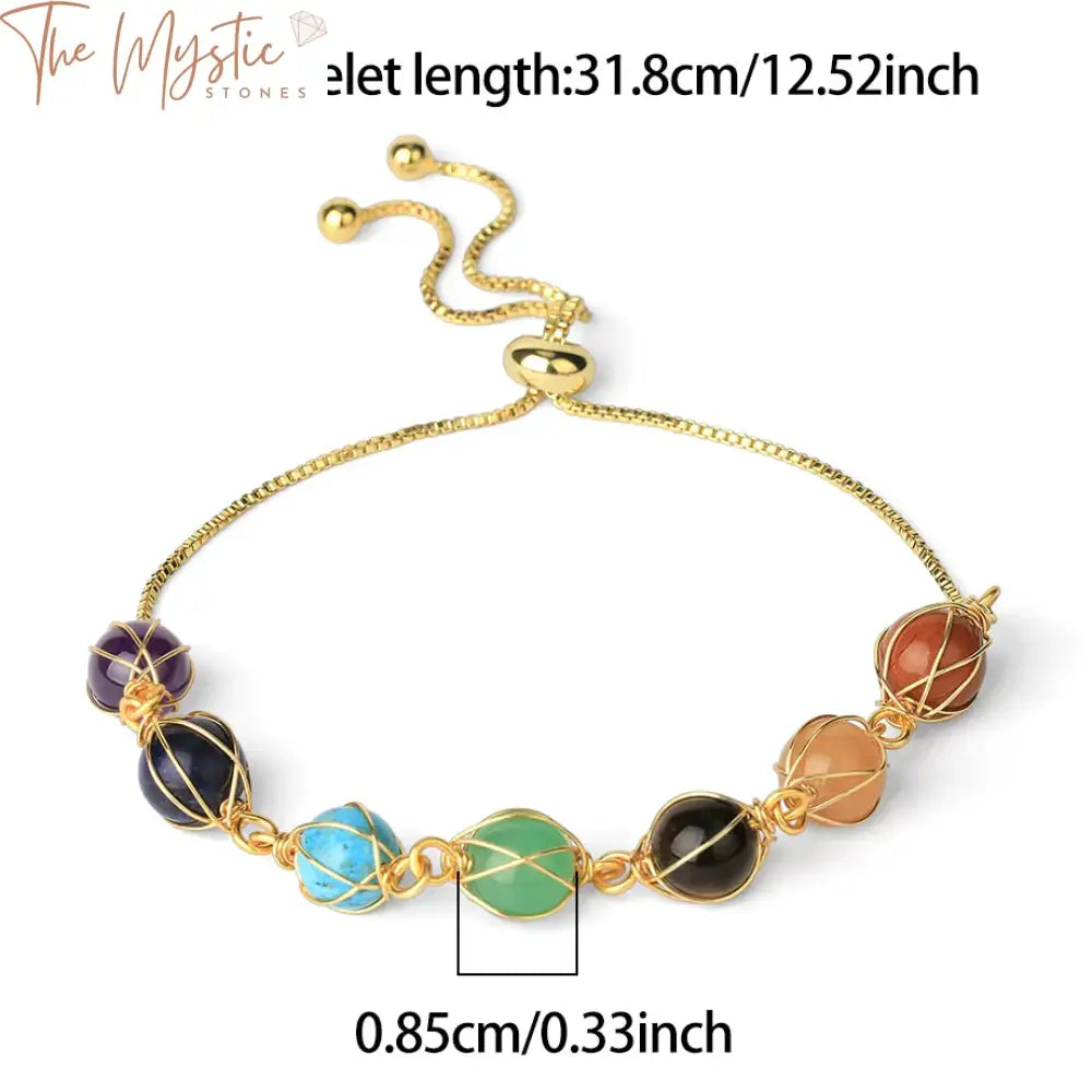 7 Chakra Natural Stone Kids Bracelet With Gold Adjustable Chain