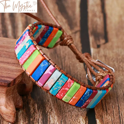 7 Chakra Natural Stone Leather Wrap Bracelet