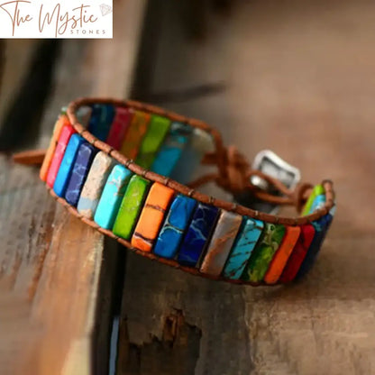 7 Chakra Natural Stone Leather Wrap Bracelet