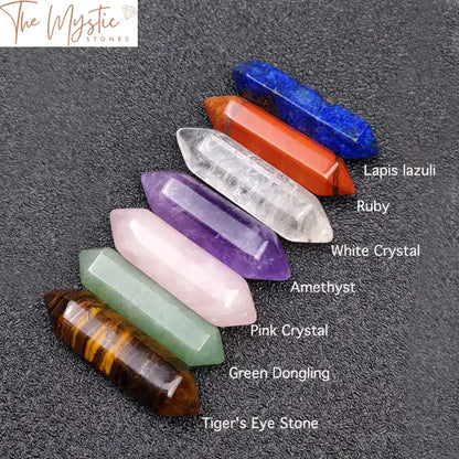 7 Chakra Obelisk Crystal Set - Double-Pointed Quartz Columns For Energy Healing And Home Decor