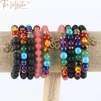 7 Chakra Om Buddha 8Mm Beaded Bracelet