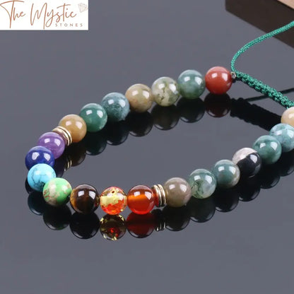 7 Chakra Onyx Balance Bracelet - Adjustable Mixed Stone Bangle