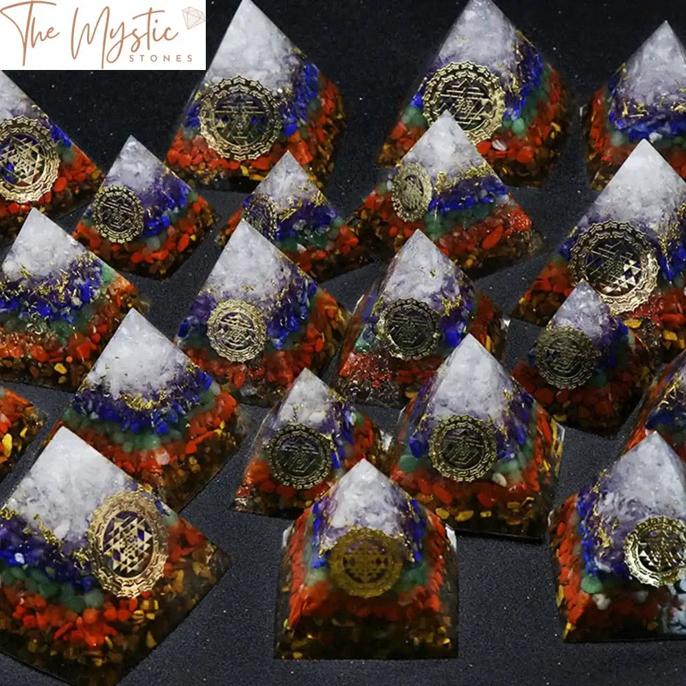 7 Chakra Orgone Pyramid - Reiki Healing Crystals Orgonite Energy Generator