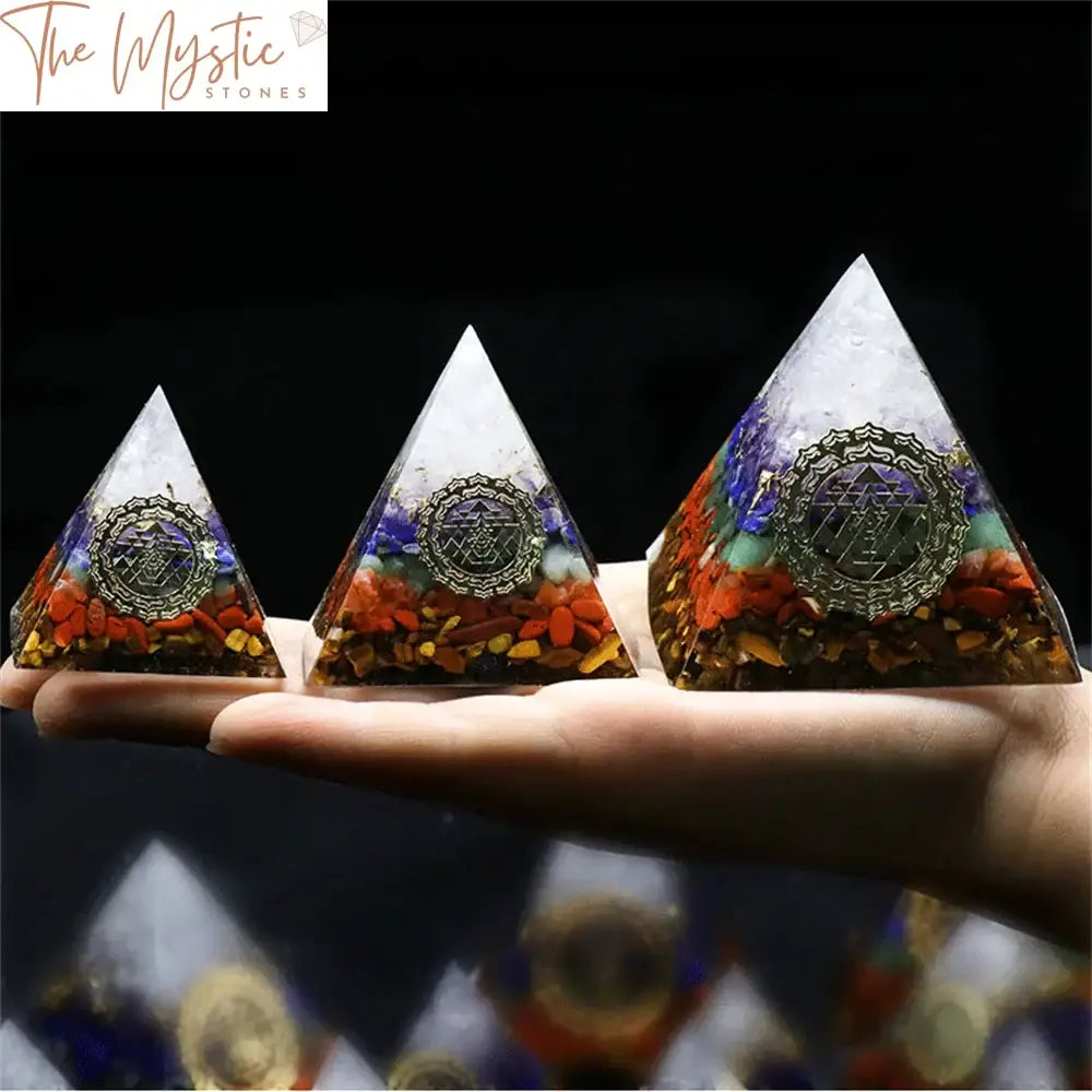 7 Chakra Orgone Pyramid - Reiki Healing Crystals Orgonite Energy Generator