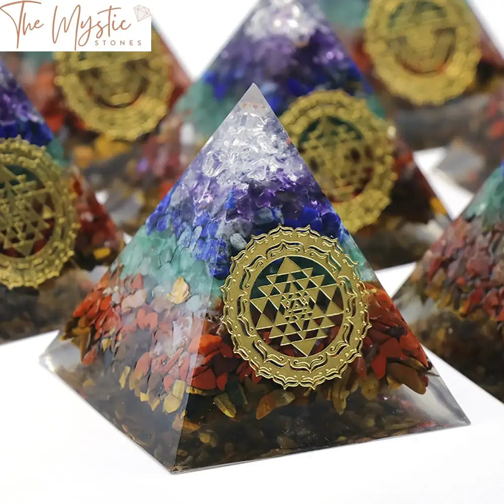 7 Chakra Orgone Pyramid - Reiki Healing Crystals Orgonite Energy Generator