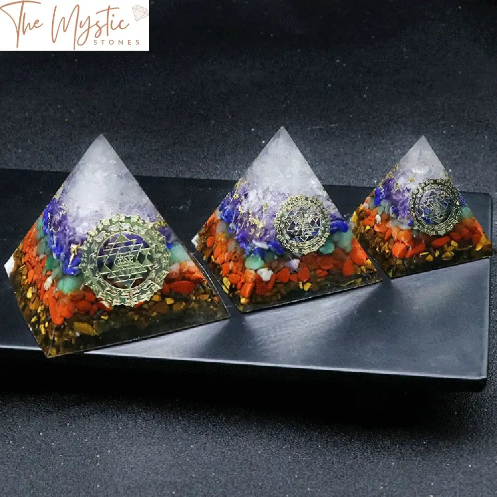 7 Chakra Orgone Pyramid - Reiki Healing Crystals Orgonite Energy Generator