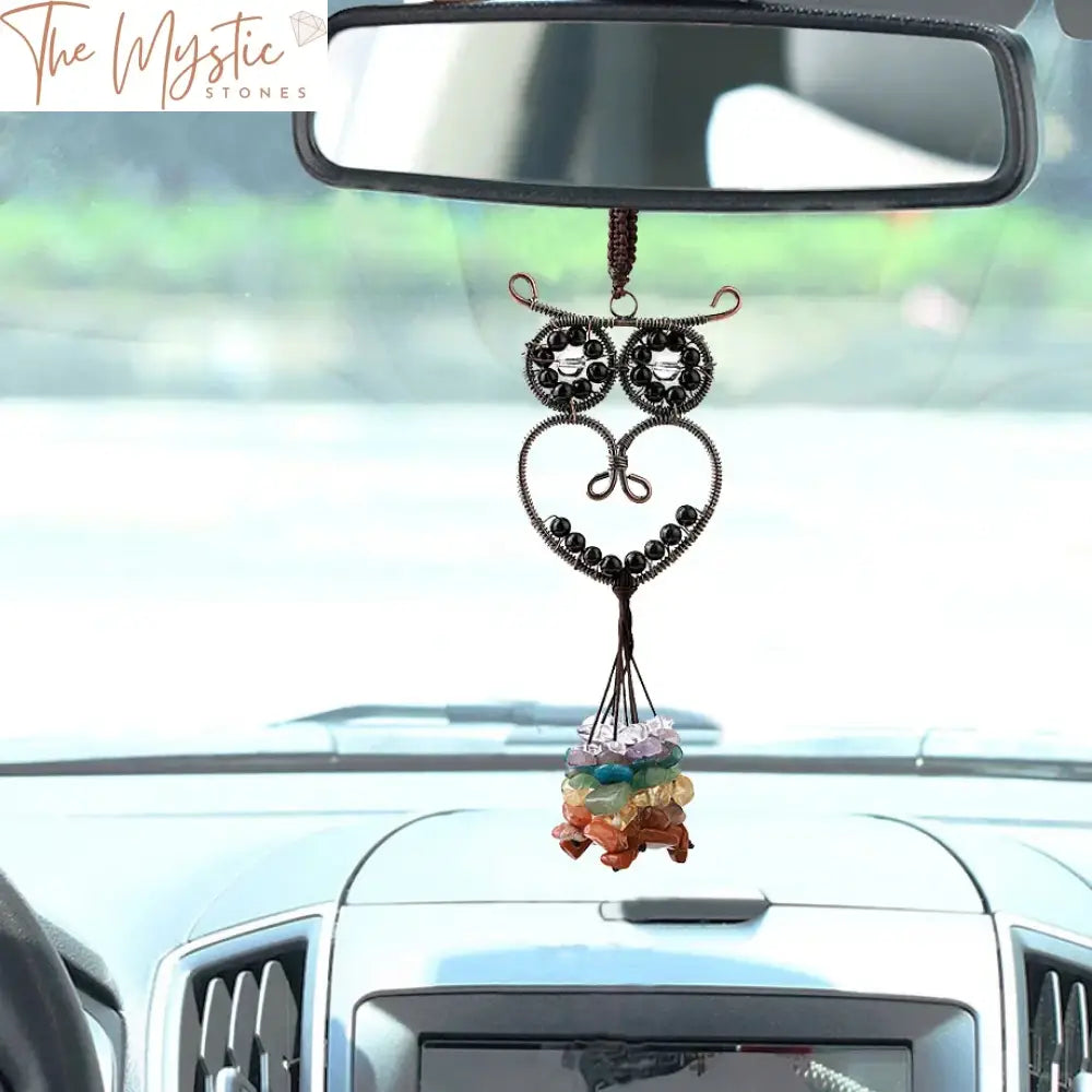 7 Chakra Owl Crystal Car Pendant