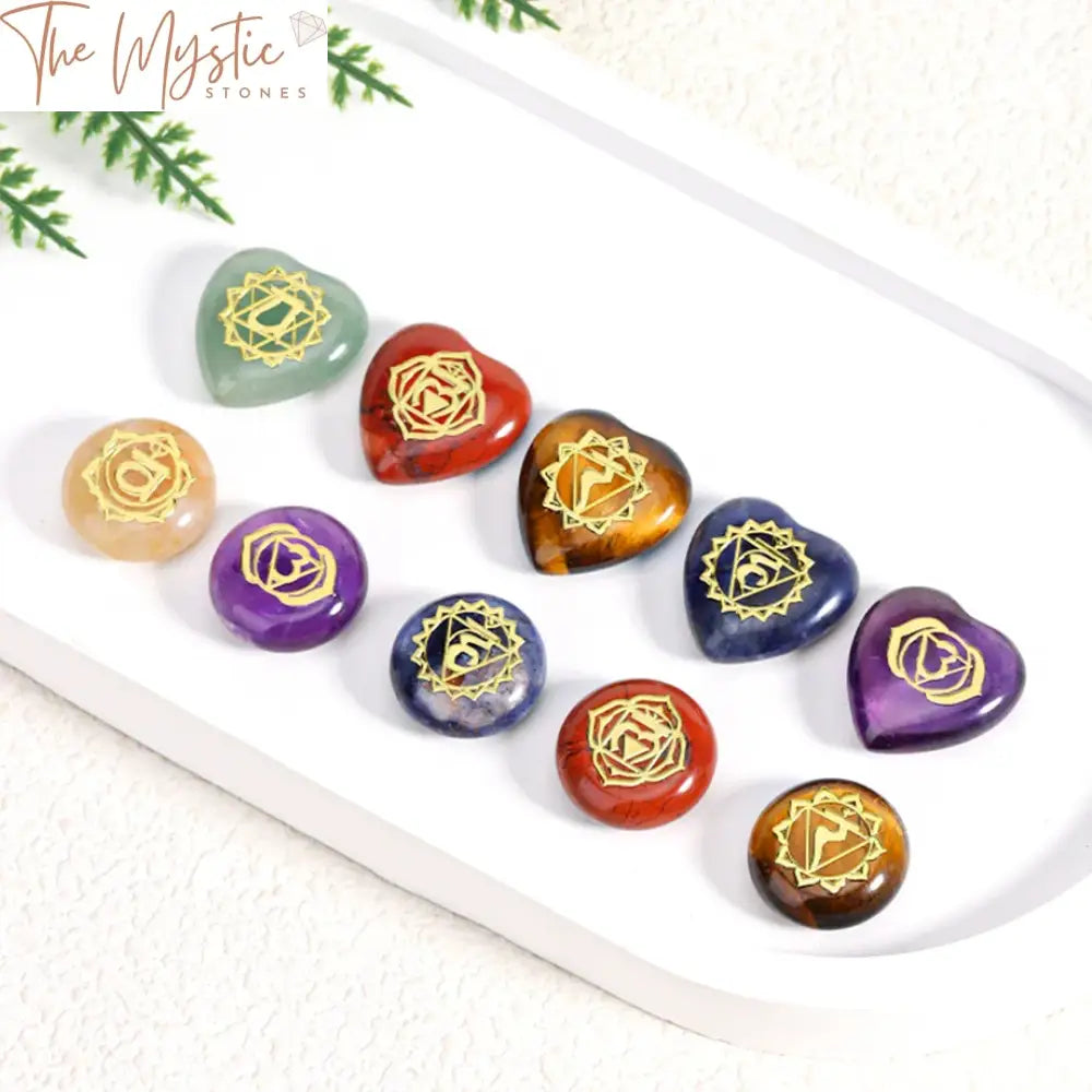 7 Chakra Reiki Crystal Heart Set