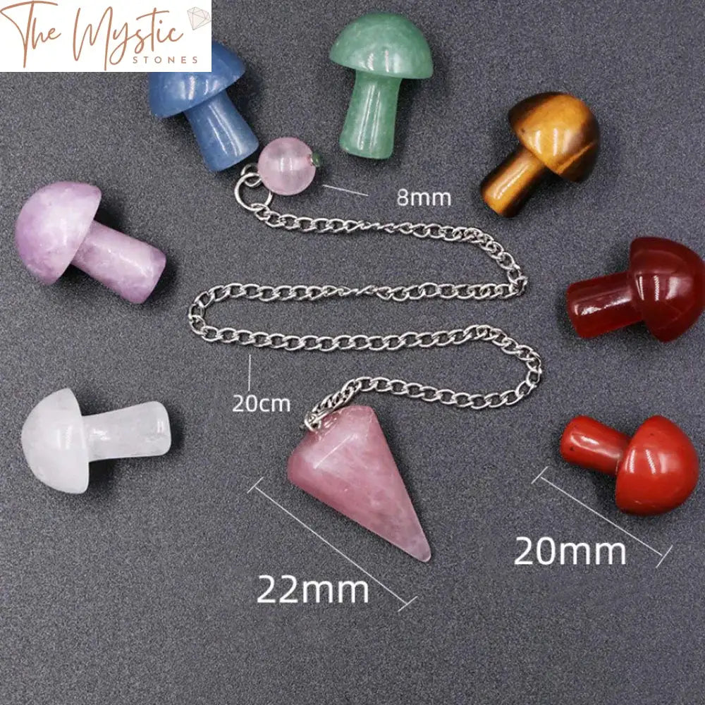 7 Chakras Mushroom & Rose Quartz Pendulum Healing Kit