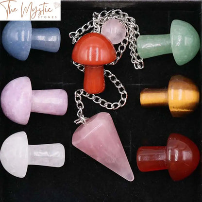 7 Chakras Mushroom & Rose Quartz Pendulum Healing Kit