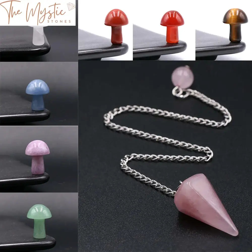 7 Chakras Mushroom & Rose Quartz Pendulum Healing Kit