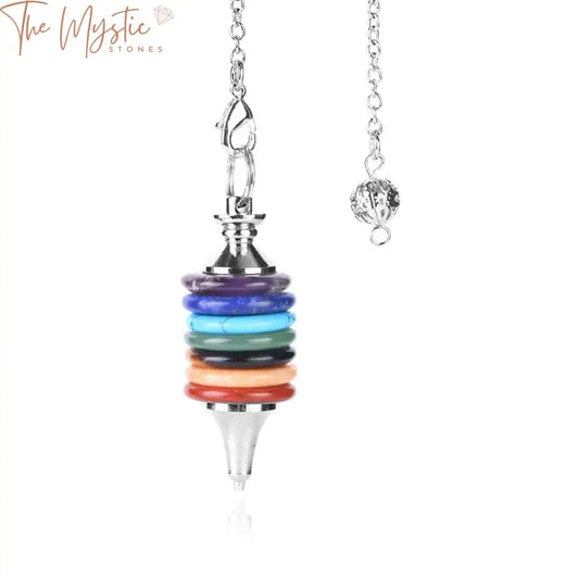 A close-up image of a 7 Chakras pendulum featuring a natural stone pendant.