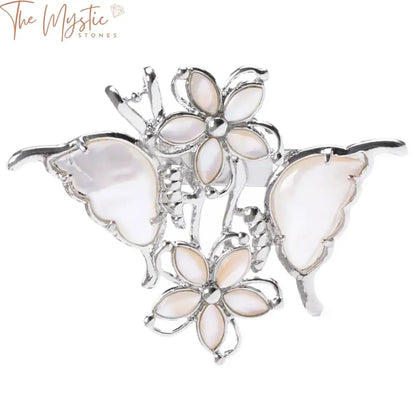 Abalone Butterfly Brooch - Black & White