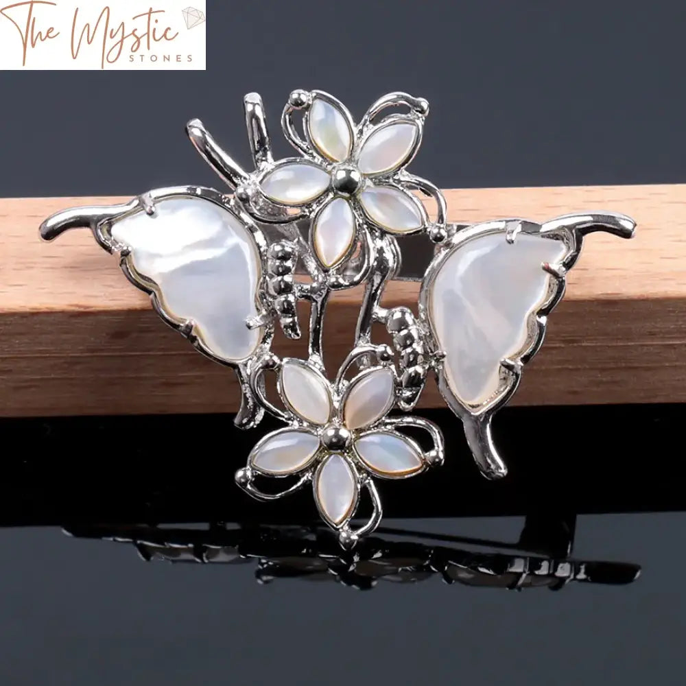 Abalone Butterfly Brooch - Black & White