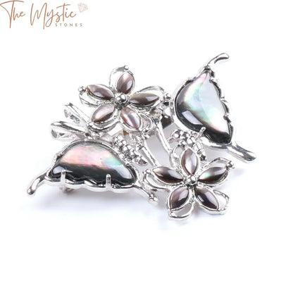 Abalone Butterfly Brooch - Black & White