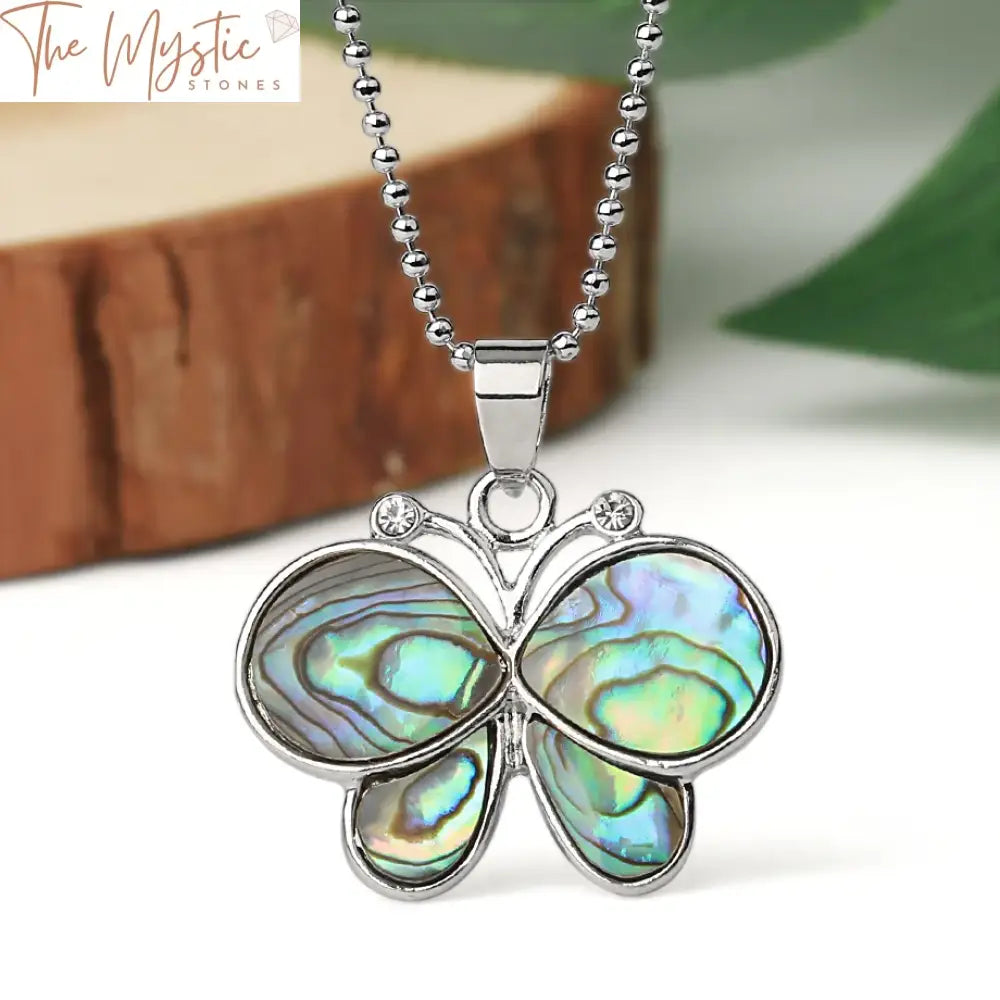 Abalone Butterfly Zircon Pendant Necklace