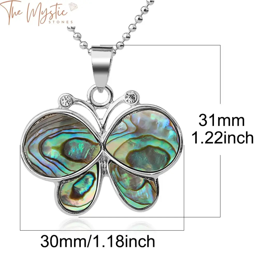 Abalone Butterfly Zircon Pendant Necklace