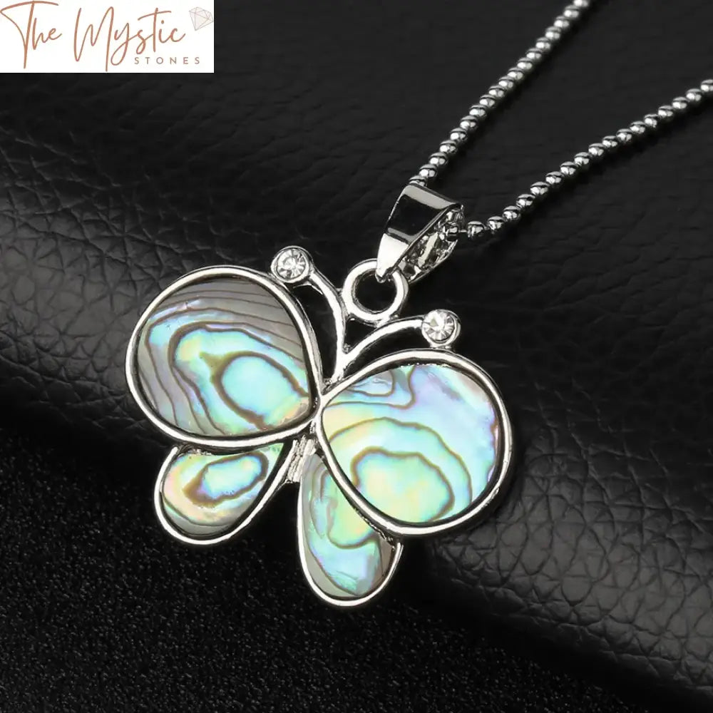 Abalone Butterfly Zircon Pendant Necklace