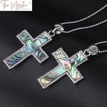 Abalone Paua Shell Cross Pendant Necklace