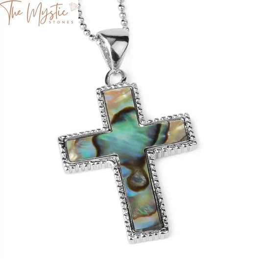 Abalone Paua Shell Cross Pendant Necklace