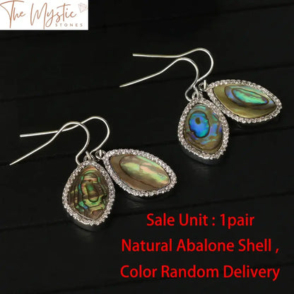 Abalone Shell & Cz Crystal Dangle Earrings