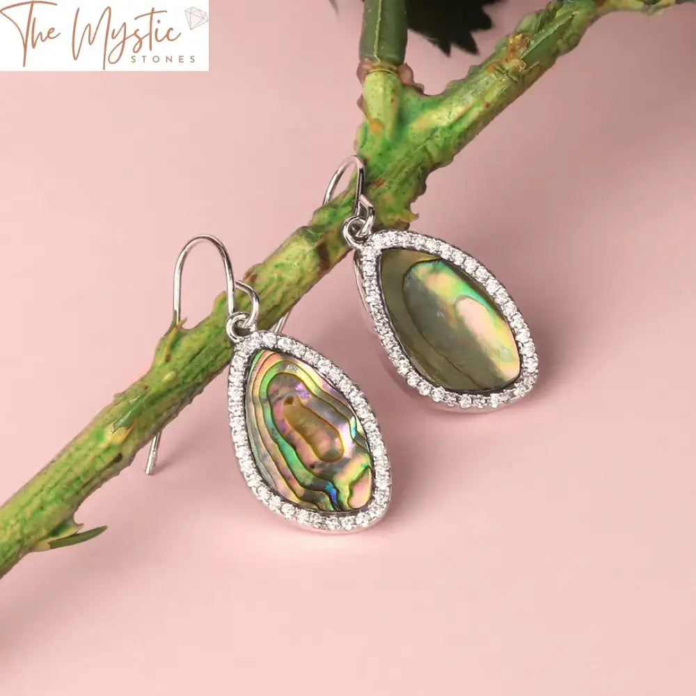 Abalone Shell & Cz Crystal Dangle Earrings