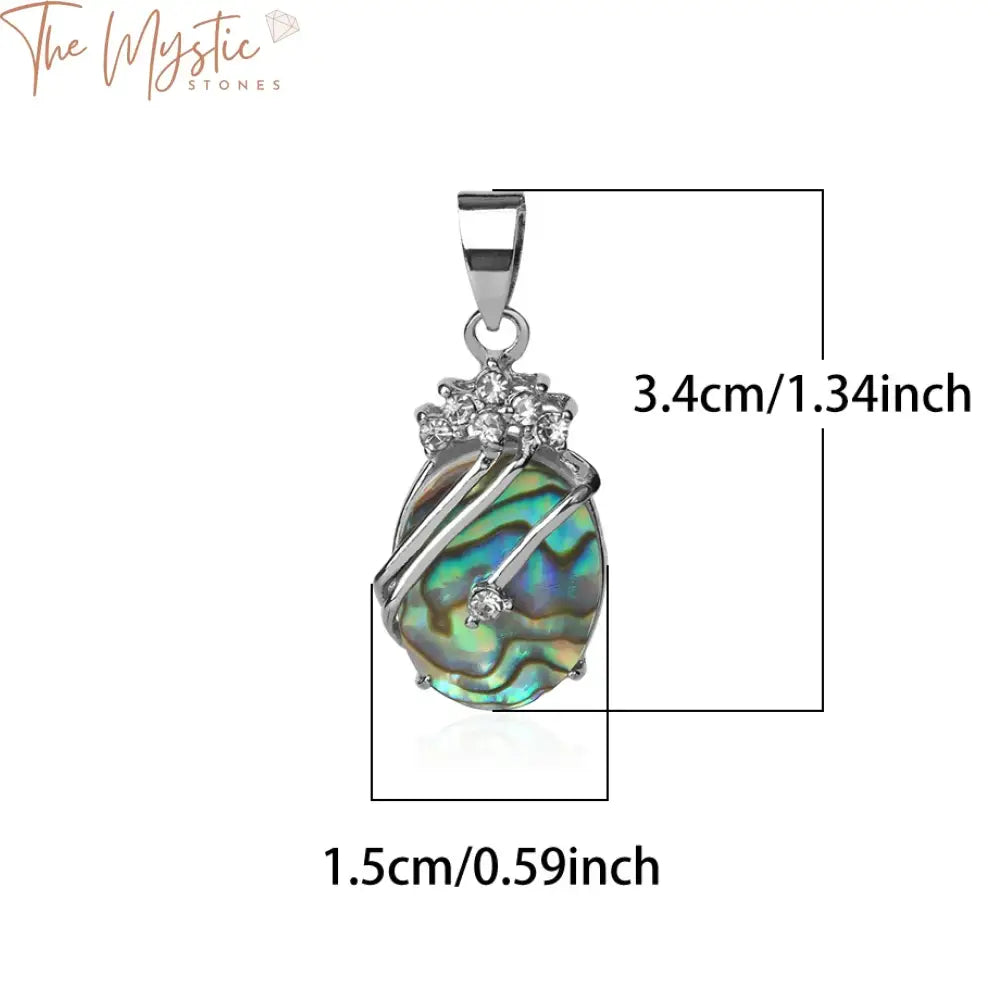 Abalone Shell & Rhinestone Oval Pendant Necklace